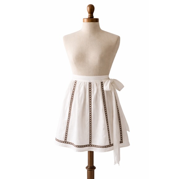 American Vintage Other - Vintage 70s Cottagecore Half Apron Women OS White Brown Gold Geometric Trim